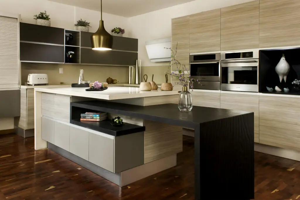 Modern Pakistani kitchen cabinets in high-gloss finish with premium hardware